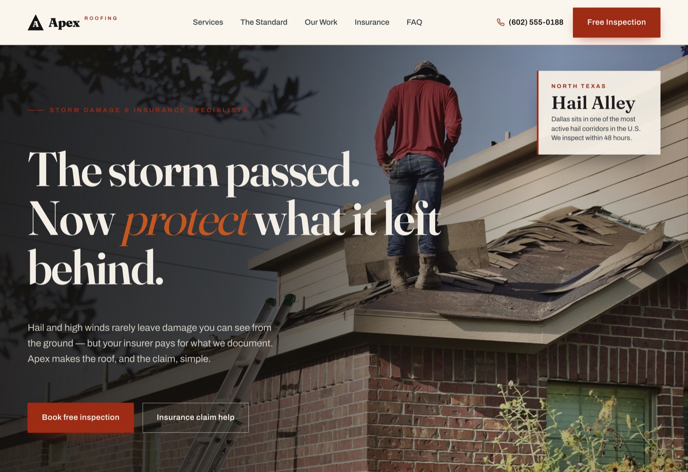 Apex Roofing website — storm damage and insurance homepage
