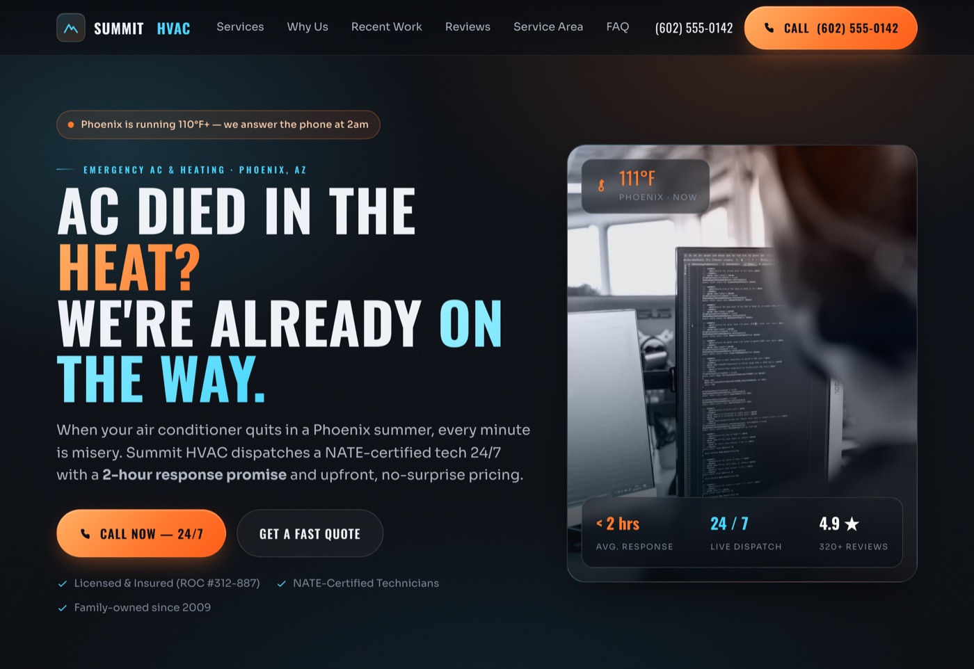 Summit HVAC website — emergency 24/7 HVAC homepage