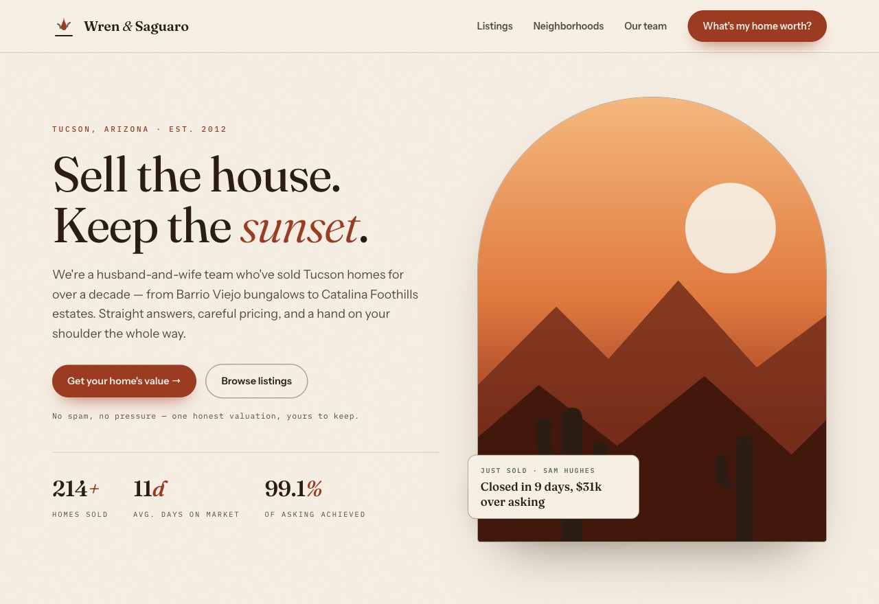 Wren & Saguaro Realty website — Tucson real estate agent homepage